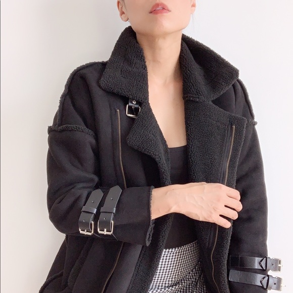 ARABELLE Suede Shearling Jacket Coat - Picture 2 of 4